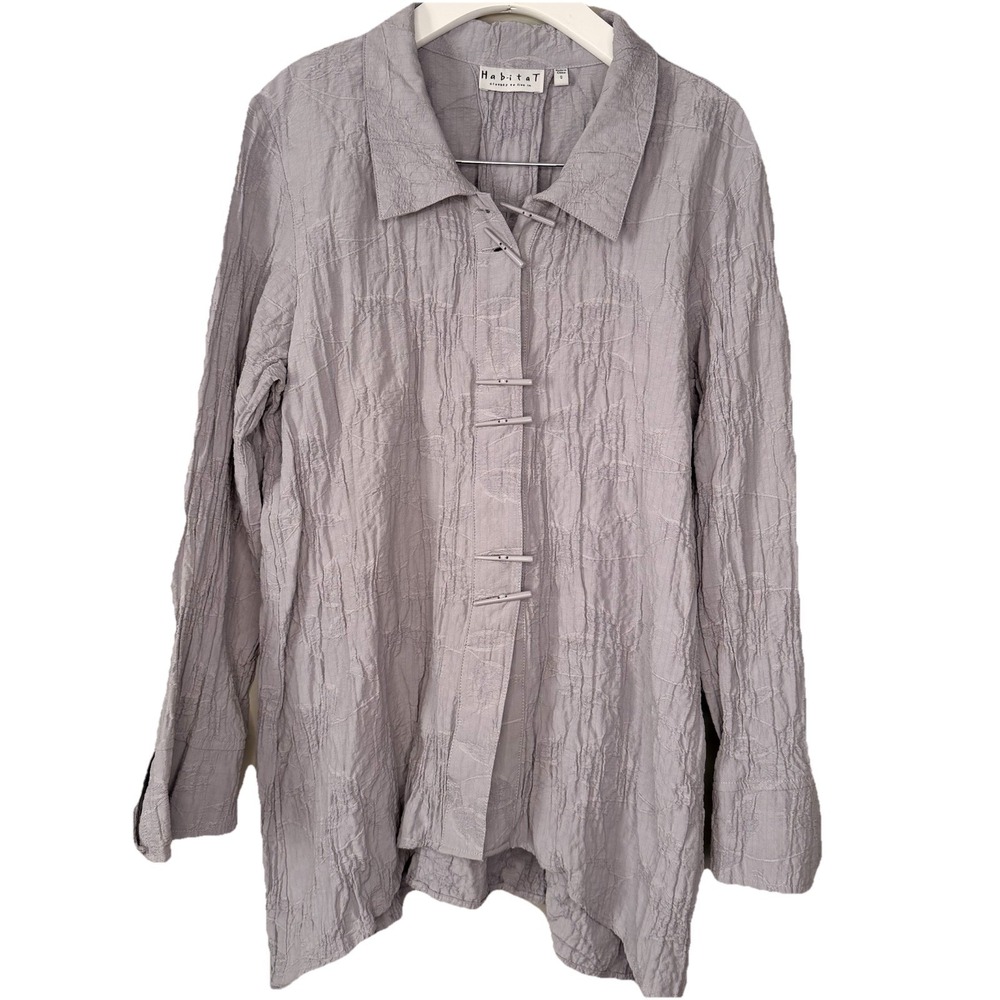 HABITAT crush piano shirt SZ-SMALL blouse light grey asymmetrical 58% Rayon